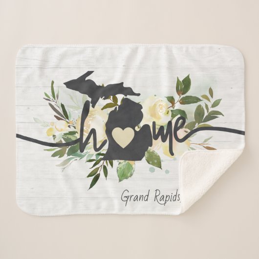 ミシガン州パーソナライズされたユアホームシティ素朴 シェルパブランケット (正面(横))