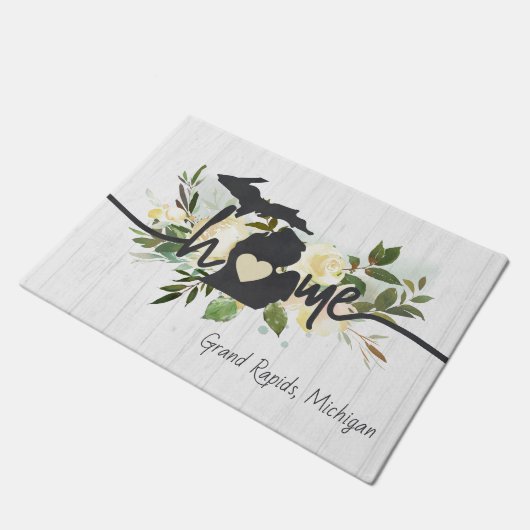 ミシガン州パーソナライズされたユアホームシティ素朴 ドアマット (アングル)