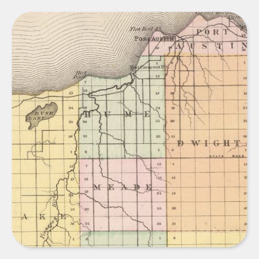 ミシガン州ヒューロン郡の地図 スクエアシール (正面)