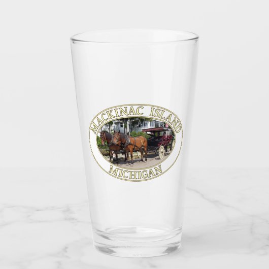 ミシガン州マッキナック島の馬と馬車 タンブラーグラス (正面)