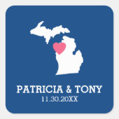 ミシガン州マップカスタムとハートと名前 スクエアシール (正面)