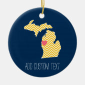 ミシガン州マップカスタムとハートと名前 セラミックオーナメント (正面)