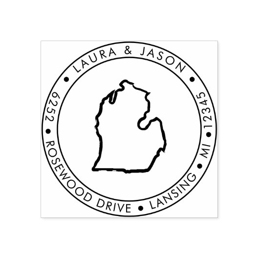 ミシガン州マップ差出人住所ウッドアートスタンプ ラバースタンプ (インプリント)