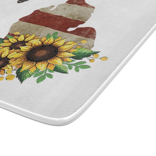 ミシガン州マップ米国国旗ひまわりガラス カッティングボード (角)