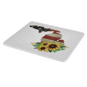 ミシガン州マップ米国国旗ひまわりガラス カッティングボード (角)