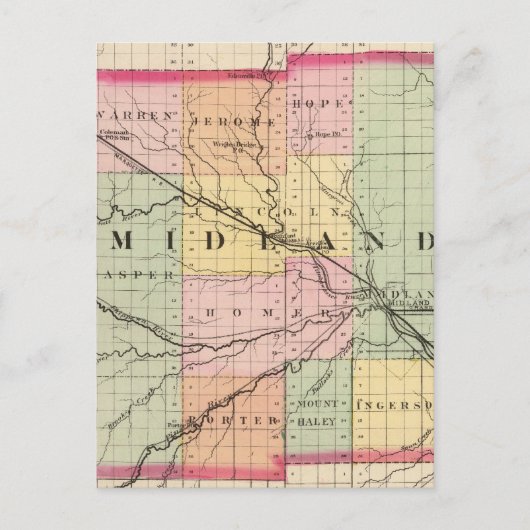ミシガン州ミッドランド郡の地図 ポストカード (正面)