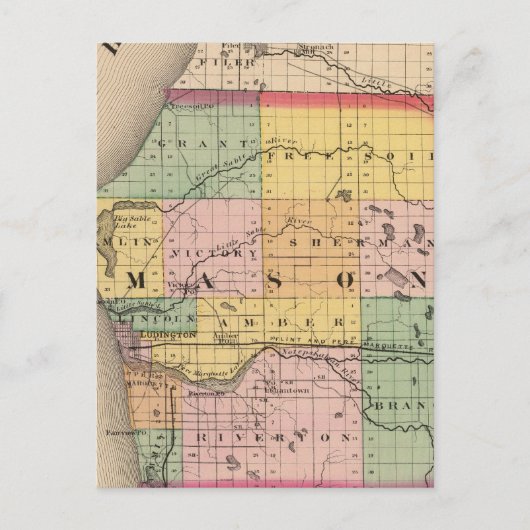 ミシガン州メイスンの地図 ポストカード (正面)