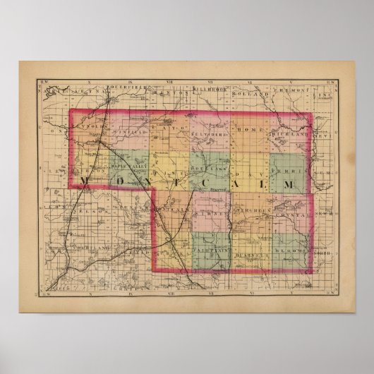 ミシガン州モンカルム郡の地図 ポスター (正面)