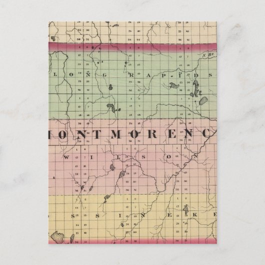 ミシガン州モンモレンシー郡の地図 ポストカード (正面)