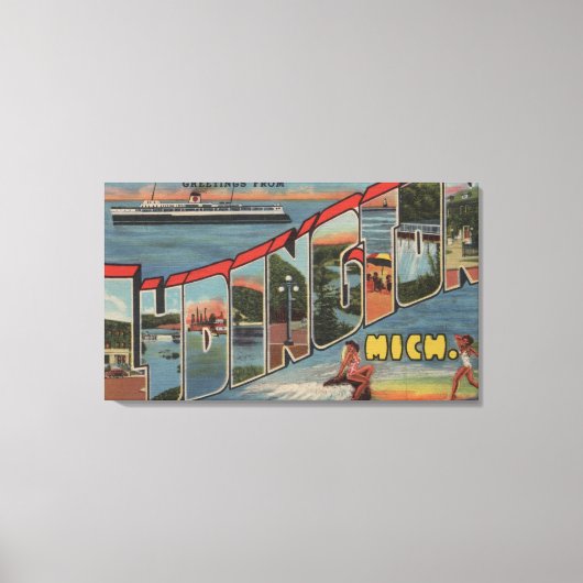 ミシガン州ラディントン – ラージレターのシーン キャンバスプリント (正面)