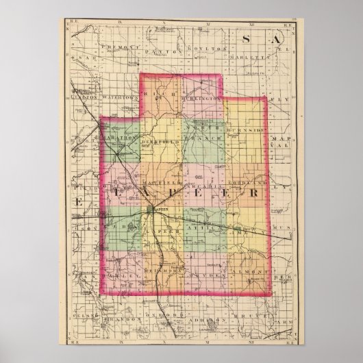 ミシガン州ラピア郡の地図 ポスター (正面)