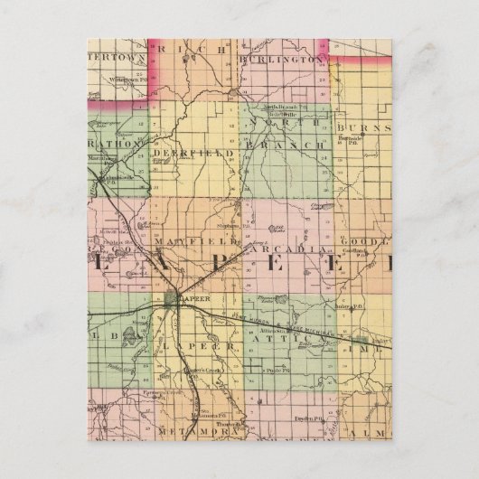 ミシガン州ラピア郡の地図 ポストカード (正面)