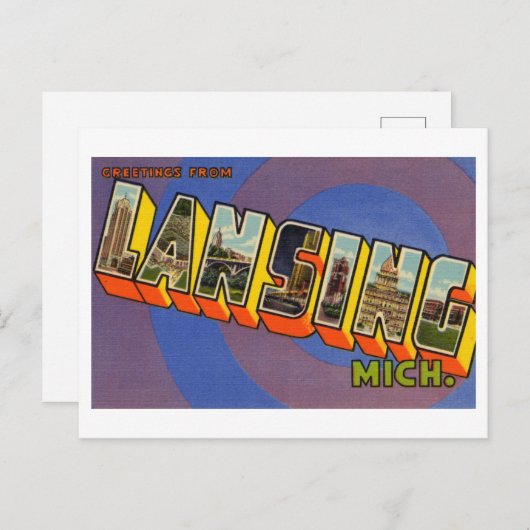ミシガン州ランシングからのヴィンテージの挨拶 ポストカード (正面/裏面)