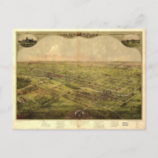 ミシガン州ランシングの鳥瞰図(1866) ポストカード (正面)