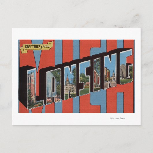 ミシガン州ランシング – ラージ・レター・シーン2 ポストカード (正面)