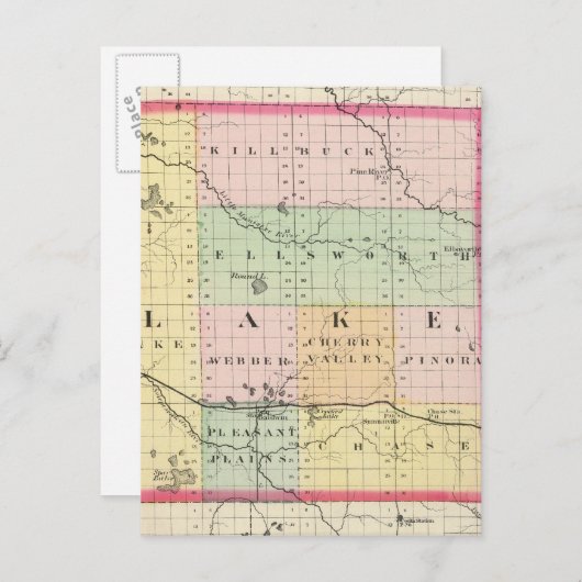 ミシガン州レイクカウンティの地図 ポストカード (正面/裏面)