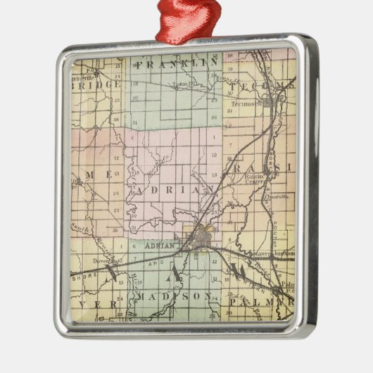 ミシガン州レナウィー郡の地図 メタルオーナメント (左)