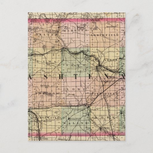 ミシガン州ワシュテノーの地図 ポストカード (正面)