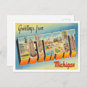 ミシガン州ヴィンテージ旅行デトロイトからの挨拶 ポストカード (正面/裏面)