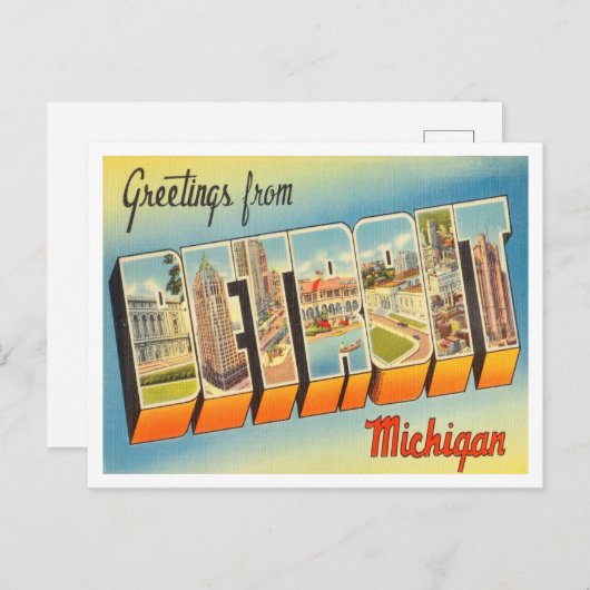 ミシガン州ヴィンテージ旅行デトロイトからの挨拶 ポストカード (正面/裏面)