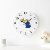 ミシガン州名ワードアートイエロー ラージ壁時計 (ホーム)