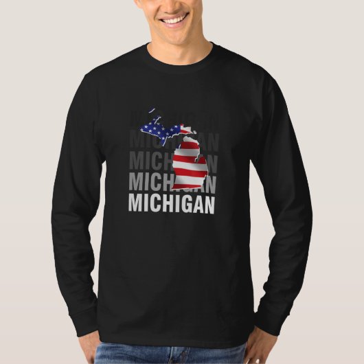 ミシガン州地図USA国旗 Tシャツ (正面)