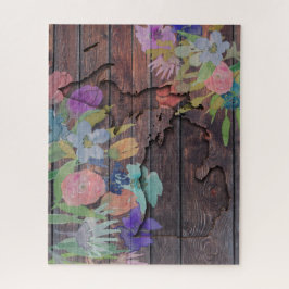 ミシガン州彫り木材 |水彩花 ジグソーパズル