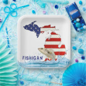 ミシガン州旗で水中の魚 ペーパープレート (パーティー)