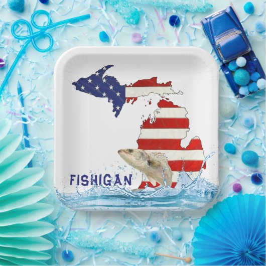 ミシガン州旗で水中の魚 ペーパープレート (パーティー)