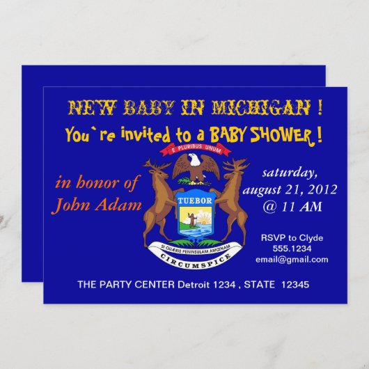 ミシガン州旗とベビーシャワー招待状 招待状 (正面/裏面)
