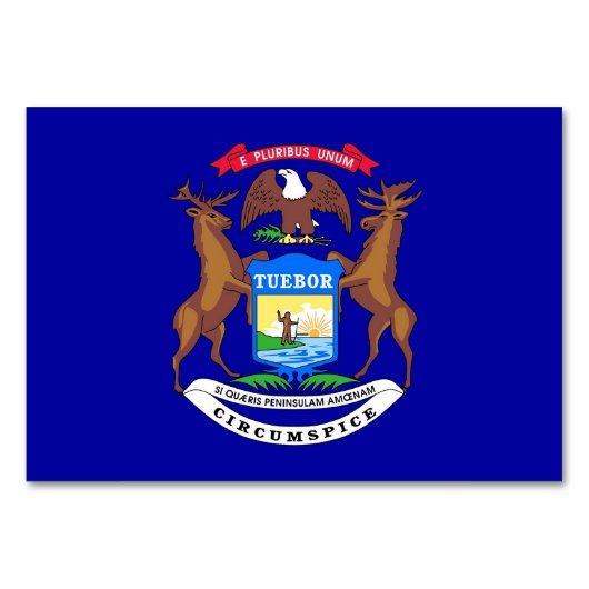 ミシガン州旗と愛国的なテーブルカード テーブルナンバー (正面)