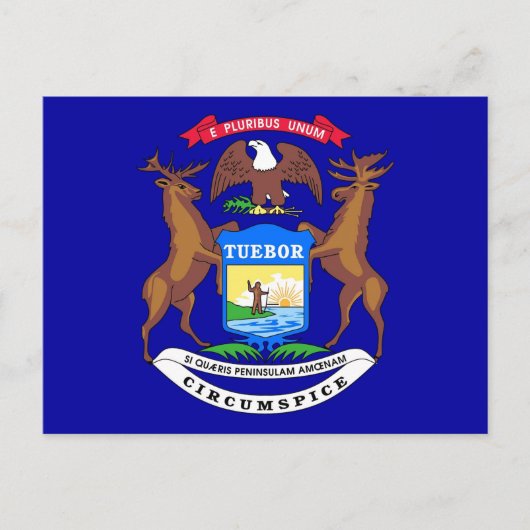 ミシガン州旗の付いた州- USA ポストカード (正面)