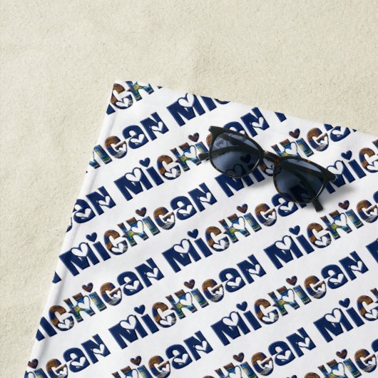 ミシガン州旗の色タイポグラフィパターンUSA ビーチタオル (インサイチュ)