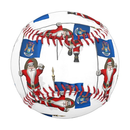 ミシガン州旗を持つサンタクロース 野球ボール (裏面)