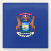 ミシガン州旗デザインデコール ガラスコースター (正面)