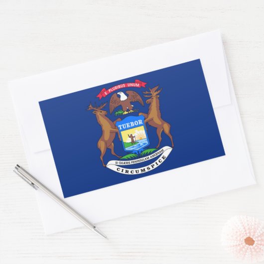 ミシガン州旗 長方形シール (封筒)