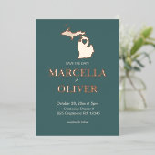 ミシガン州日付の宛先の結婚式を保存 箔招待状 (立ち正面)