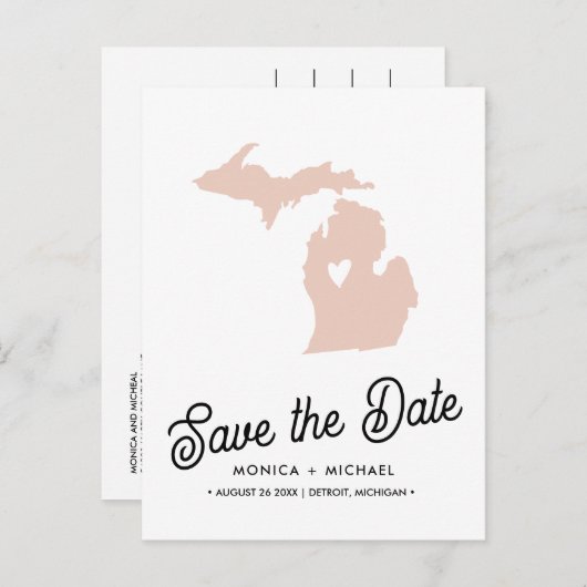 ミシガン州目的地の結婚式の任意の色 案内ポストカード (正面/裏面)
