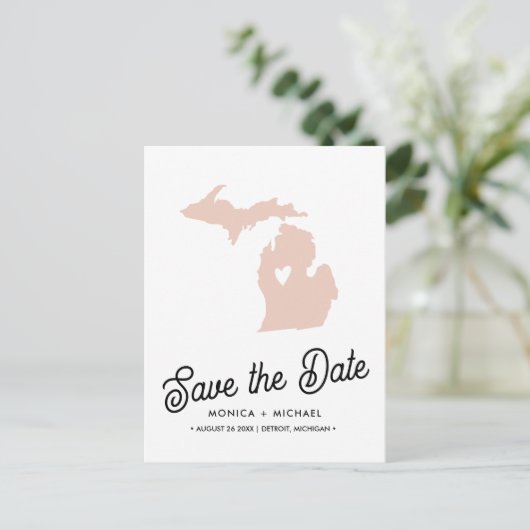 ミシガン州目的地の結婚式の任意の色 案内ポストカード (スタンド正面)