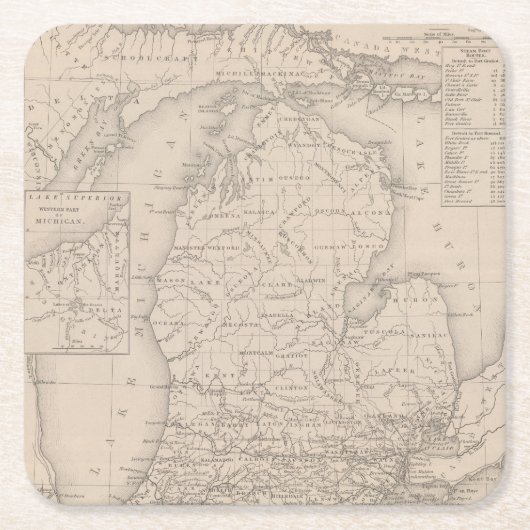 ミシガン州9 スクエアペーパーコースター (正面)