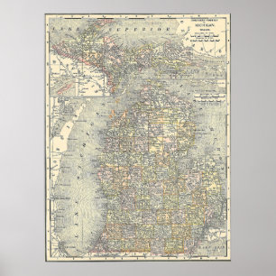 ミシガン州(1901年)のヴィンテージの地図 ポスター