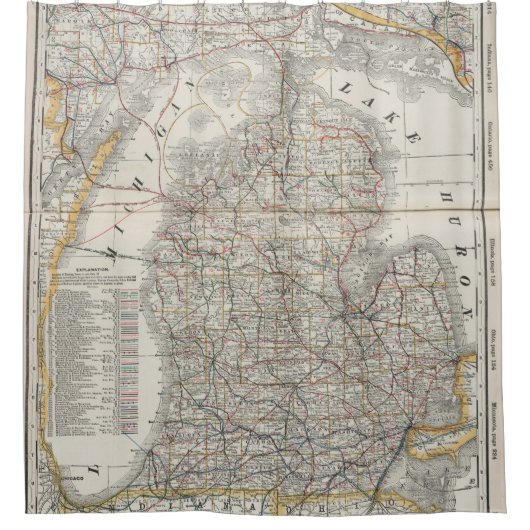 ミシガン州(1901年) 3のヴィンテージの地図 シャワーカーテン (正面)