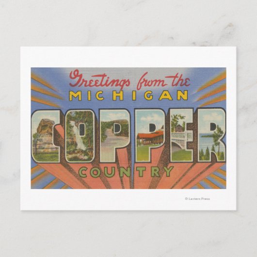 ミシガン州(Copper County) – ラージレターのシーン ポストカード (正面)