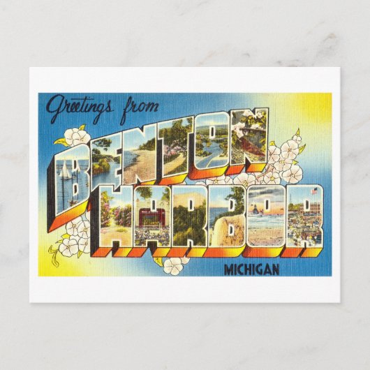 ミシガン州Benton Harborからのヴィンテージの挨拶 ポストカード (正面)