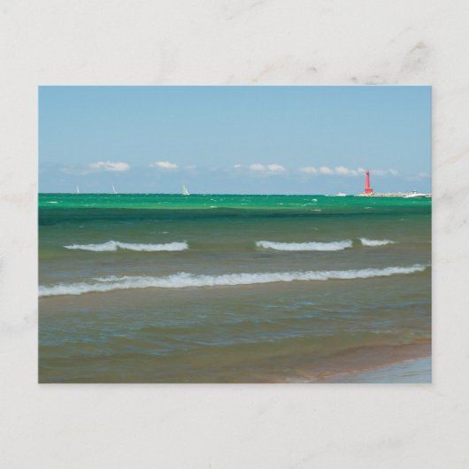 ミシガン州Muskegon Pier Light ポストカード (正面)