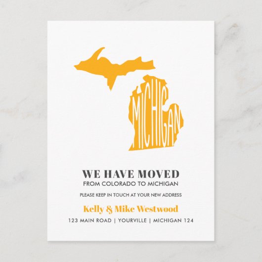ミシガン新しいアドレスを移動しました新しいホーム ポストカード (正面)