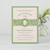 ミシガン森の動物 グリーン ベビーシャワー 招待状 (スタンド正面)