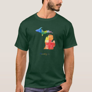 ミシガン水彩地図ペインティング Tシャツ