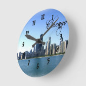 ミシガン湖から向かうシカゴのスカイライン写真 ラウンド壁時計 (傾斜)