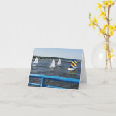 ミシガン湖に帆船空白ののノートカード カード (黄色い花)